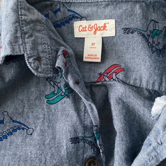 Cat & Jack Holiday Dino Button Down 3T, EUC - Picture 2 of 5
